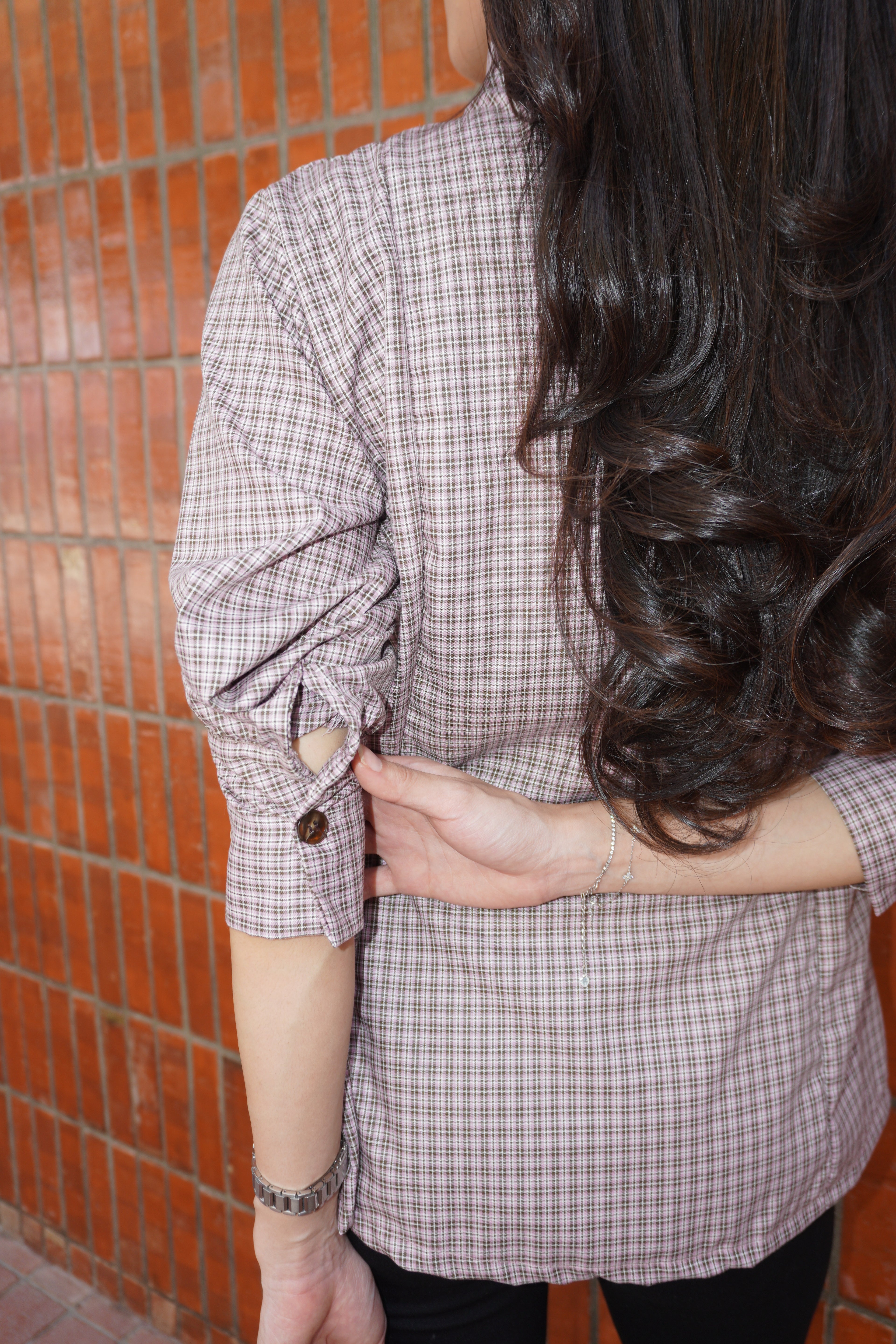 Button Up Plaid Top (Pink Moss)