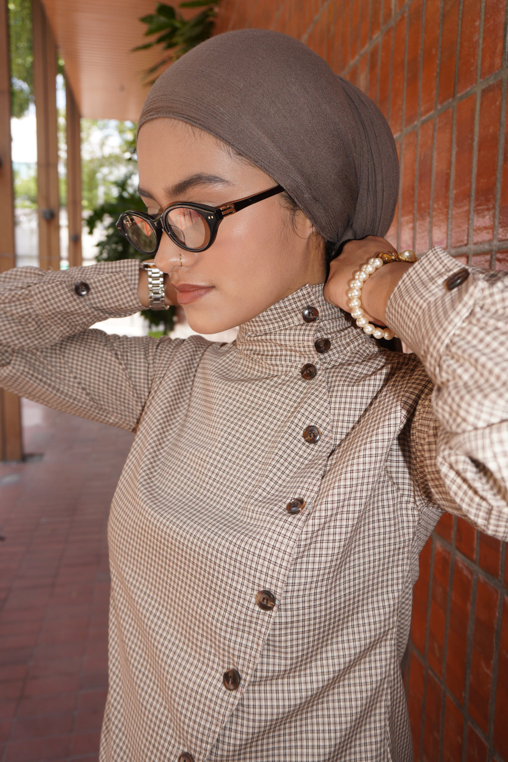 Button Up Plaid Top (Cocoa)