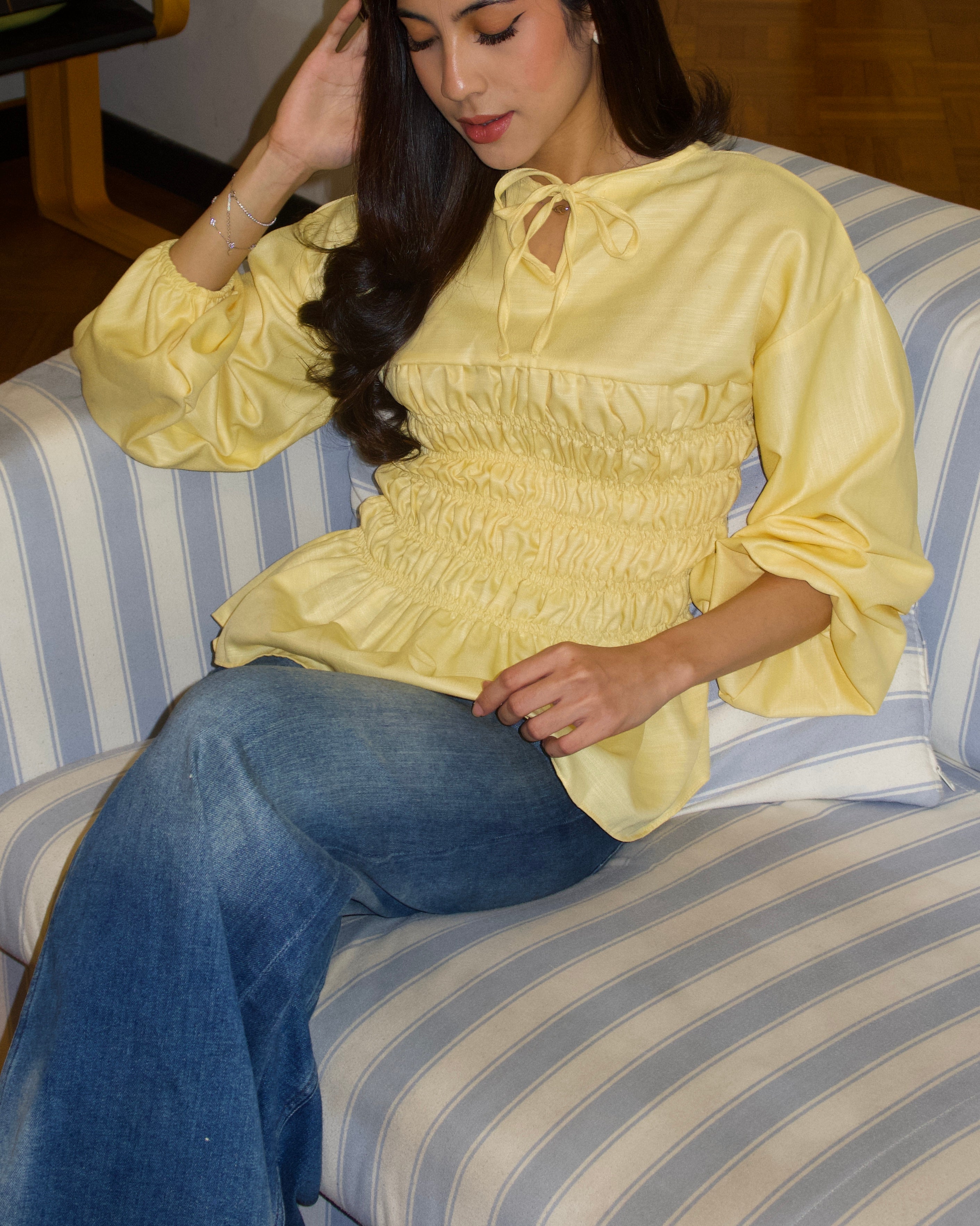 Ribbon Shirred Top (Yellow)