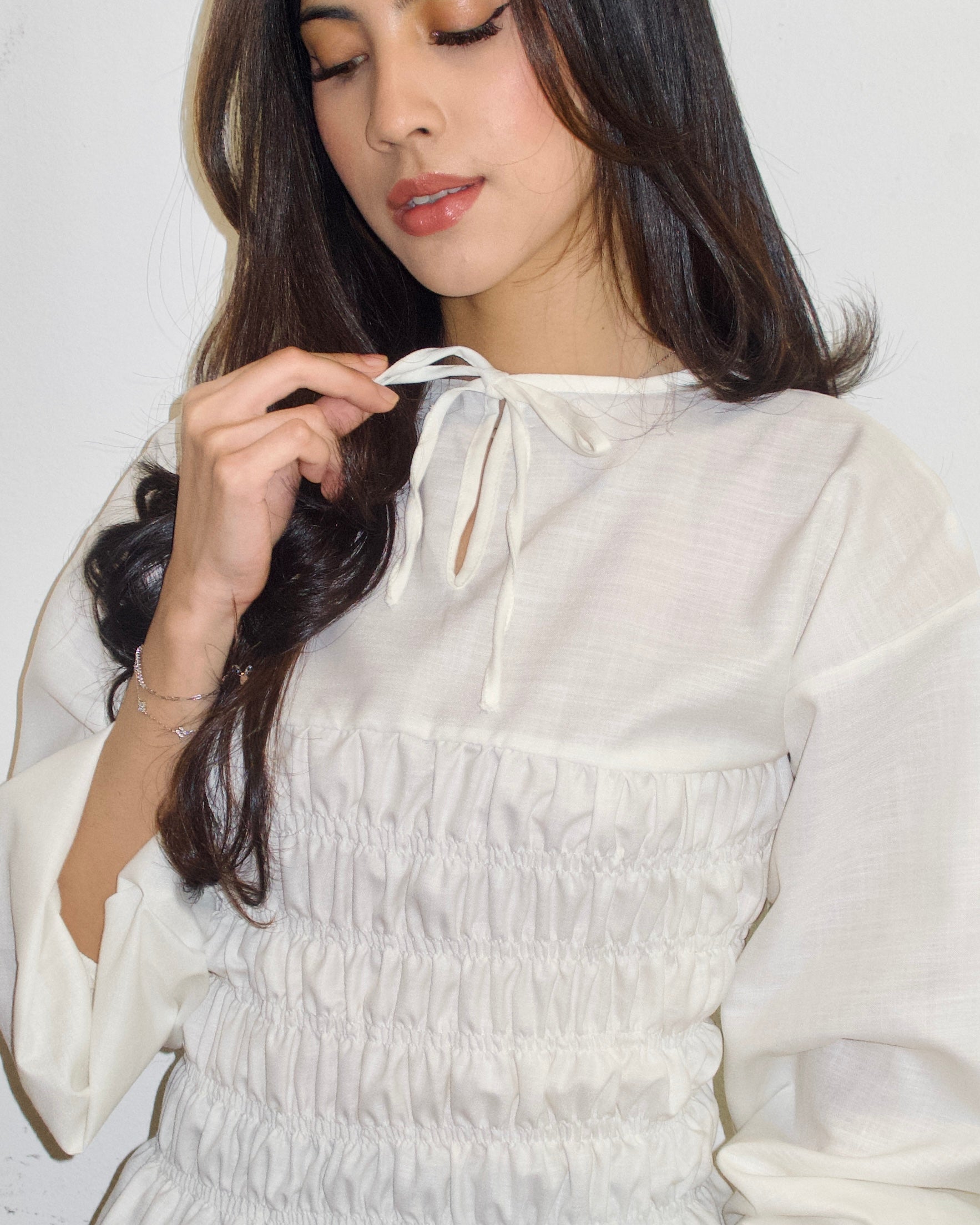 Ribbon Shirred Top (White)
