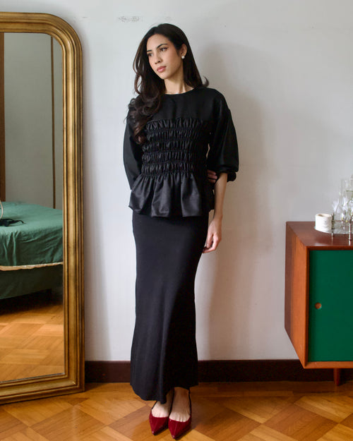 Ribbon Shirred Top (Black)