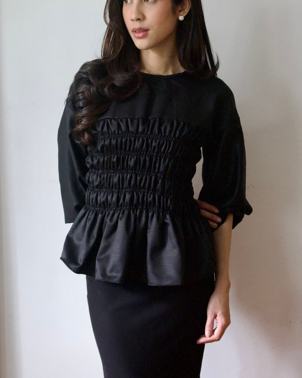 Ribbon Shirred Top (Black)