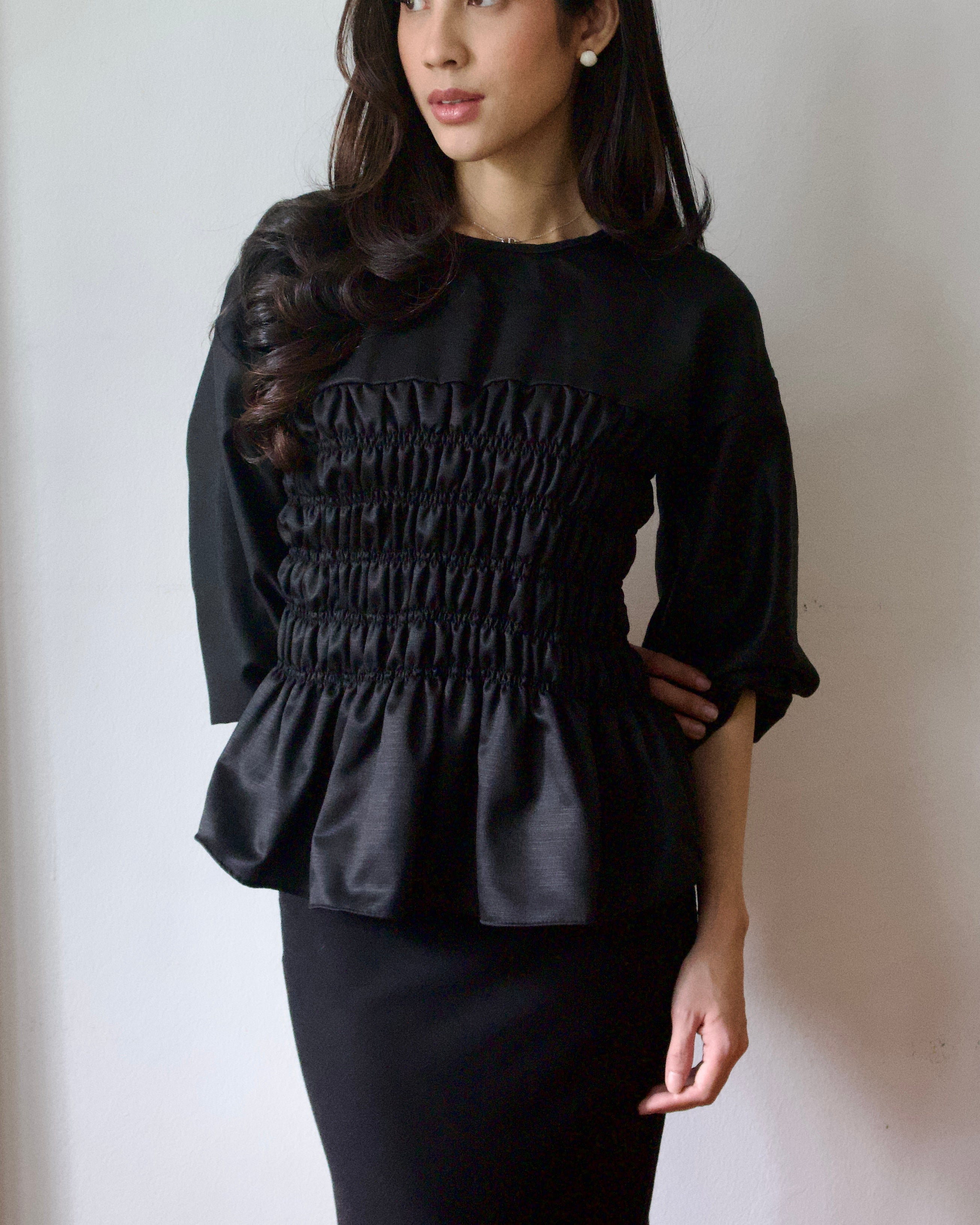 Ribbon Shirred Top (Black)