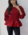 Ribbon Shirred Top (Burgundy)