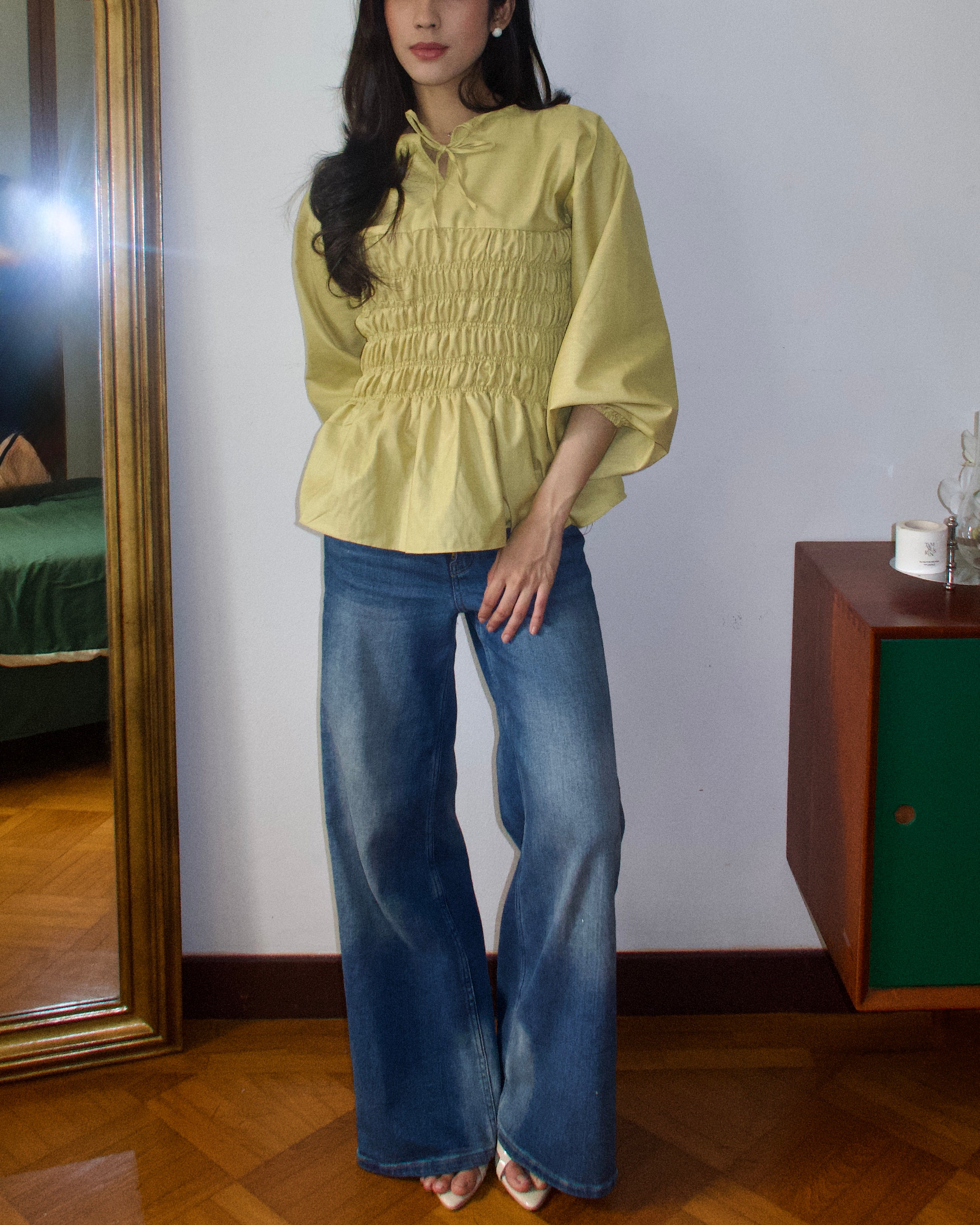 Ribbon Shirred Top (Lime)